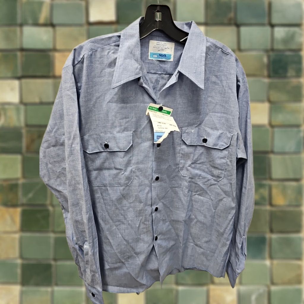 Sears VINTAGE Sears Work 'N Lesire Perma Prest Chambray Blue Button-Down Short Sleeve Mens L Shirt Size US L / EU 52-54 / 3 - 1 Thumbnail
