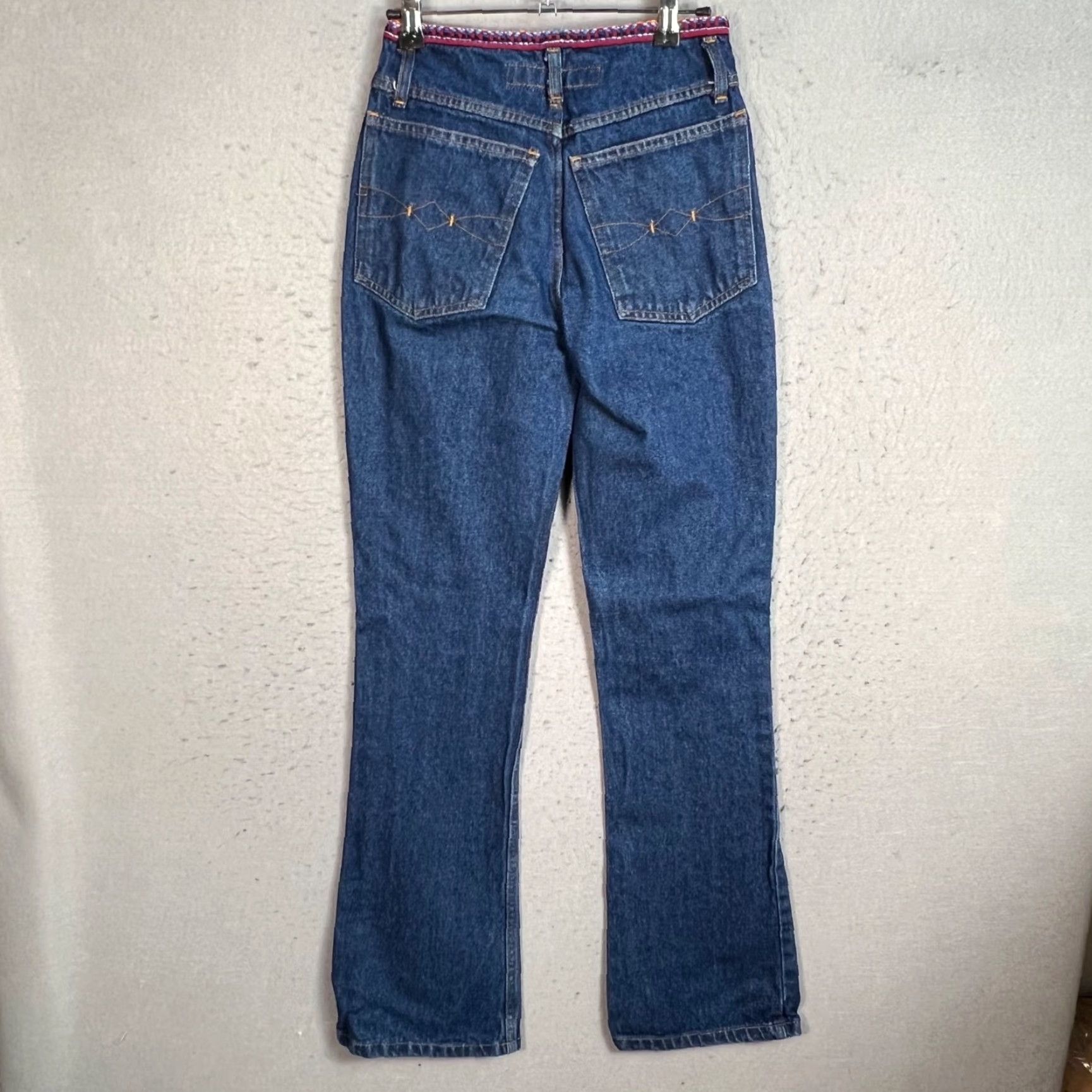 Denime VINTAGE OA Womens Denim Jeans Flared 3 Blue Mid Rise Embroidered Waistband 32 In Inseam Women’s Size 26" / US 2 / IT 38 - 2 Thumbnail