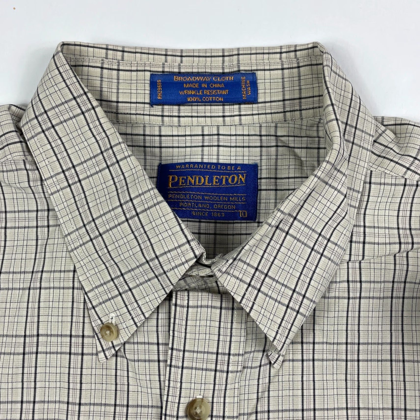 Pendleton VINTAGE Pendleton Broadway Cloth Shirt Mens Large Beige Plaid Long Sleeve Button-Down Collared Size US L / EU 52-54 / 3 - 6 Thumbnail