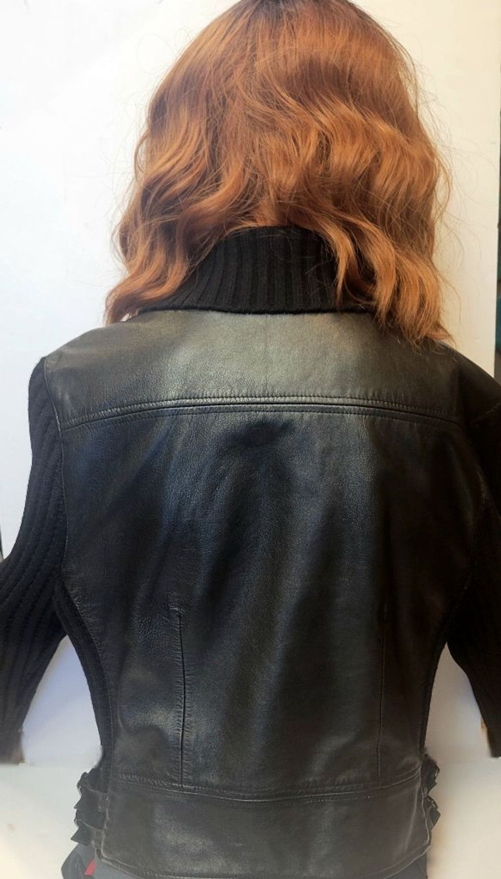 Other RARE Vintage Carlisle Black Leather Moto Jacket Ribbed Wool Size M / US 6-8 / IT 42-44 - 5 Thumbnail