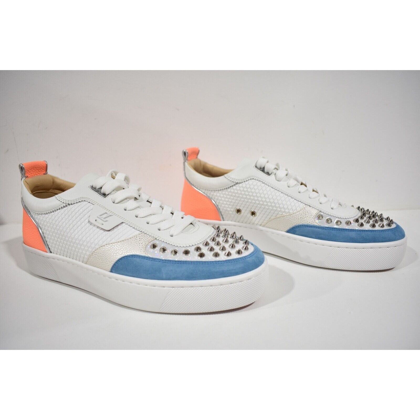 Christian Louboutin Christian Louboutin Mens Happyrui Spikes Flat White Blue Size US 11 / EU 44 - 4 Thumbnail