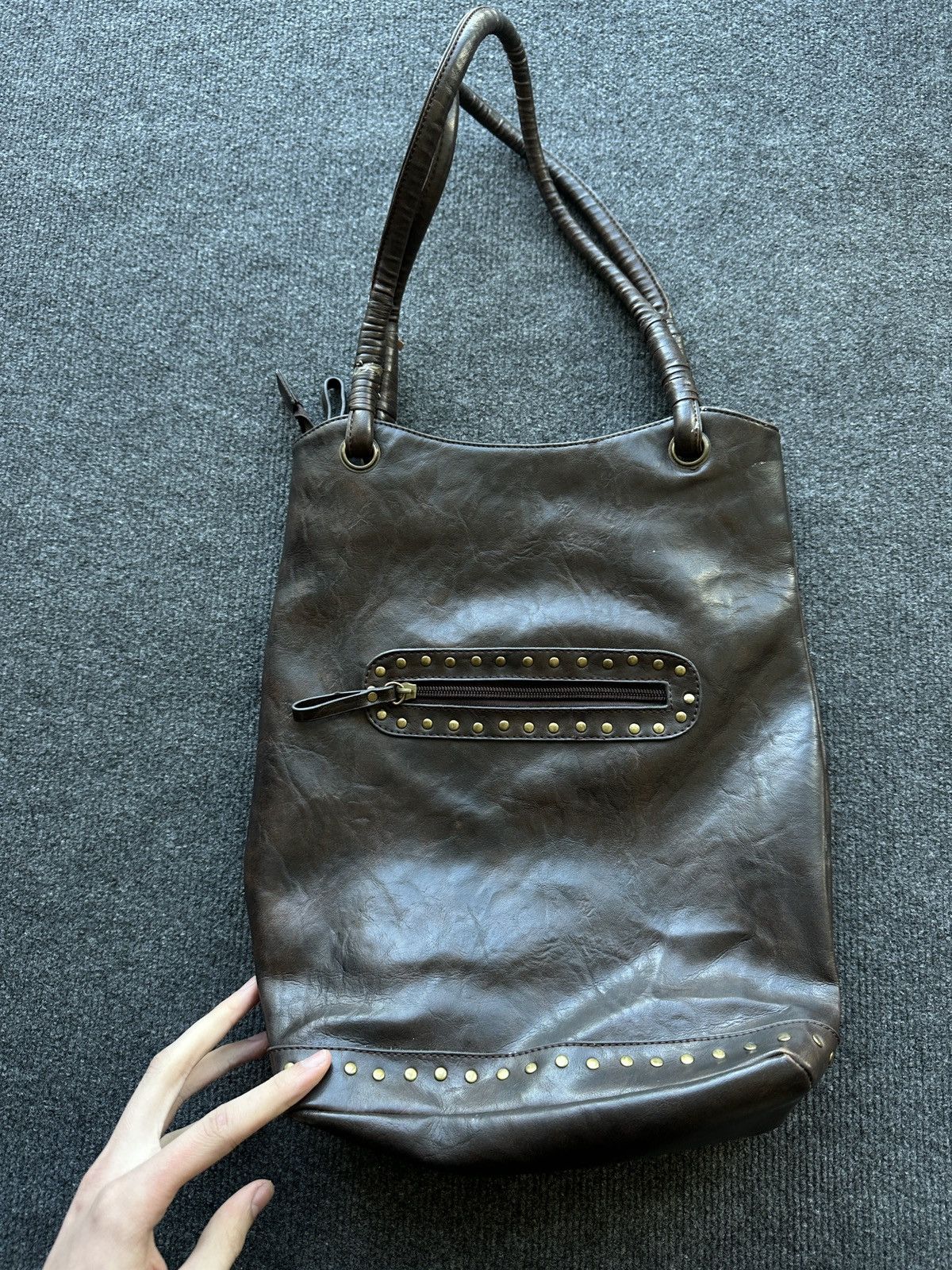 Other 🚨Y2K AVANT-GARDE🚨 LEATHER ZIP Japan style hand bag 90s Size ONE SIZE - 6 Thumbnail