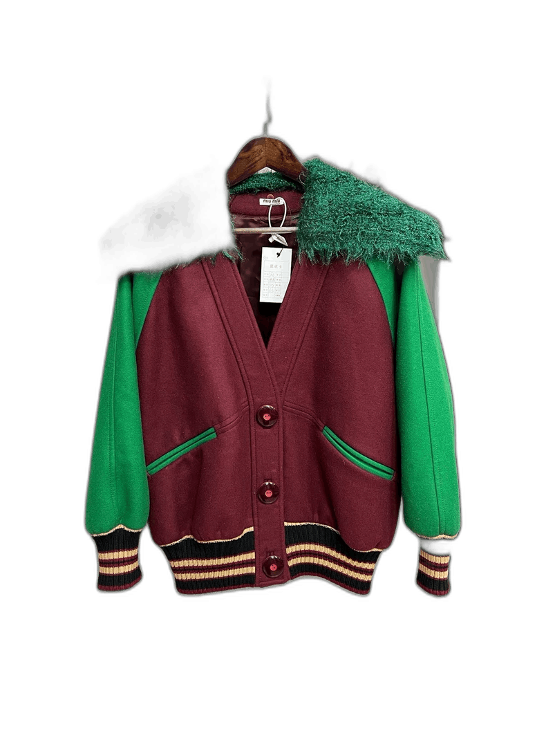 Celine MiuMiu Wool Baseball Jacket with Fur Collar Size US S / EU 44-46 / 1 - 1 Thumbnail