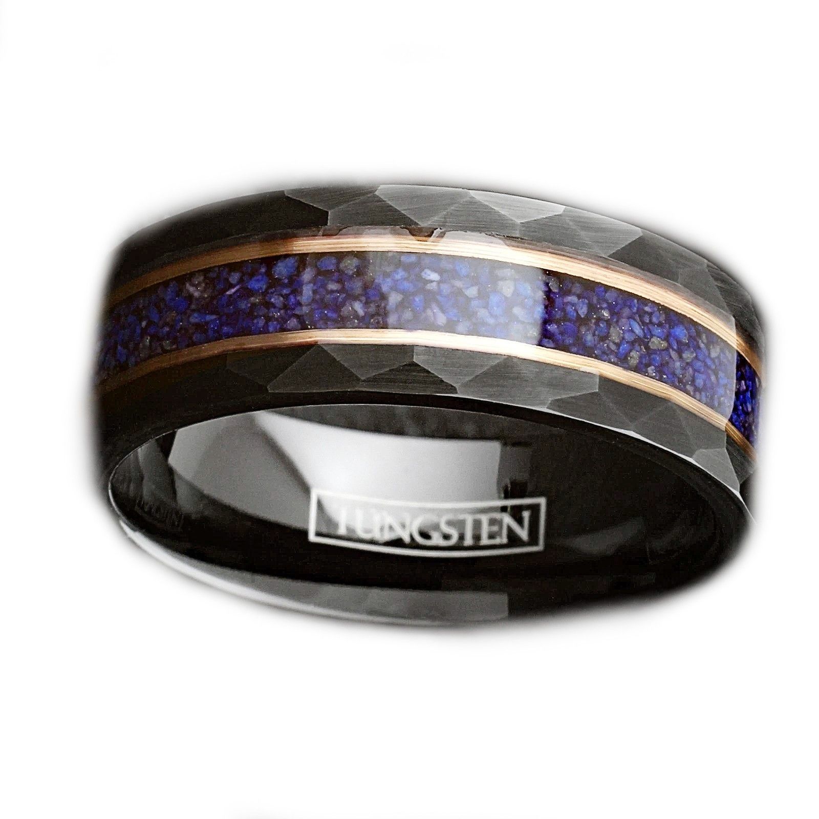 Other Tungsten Ring Band Blue Lapis Lazuli Rose Gold Stripe Plated Size ONE SIZE - 1 Thumbnail
