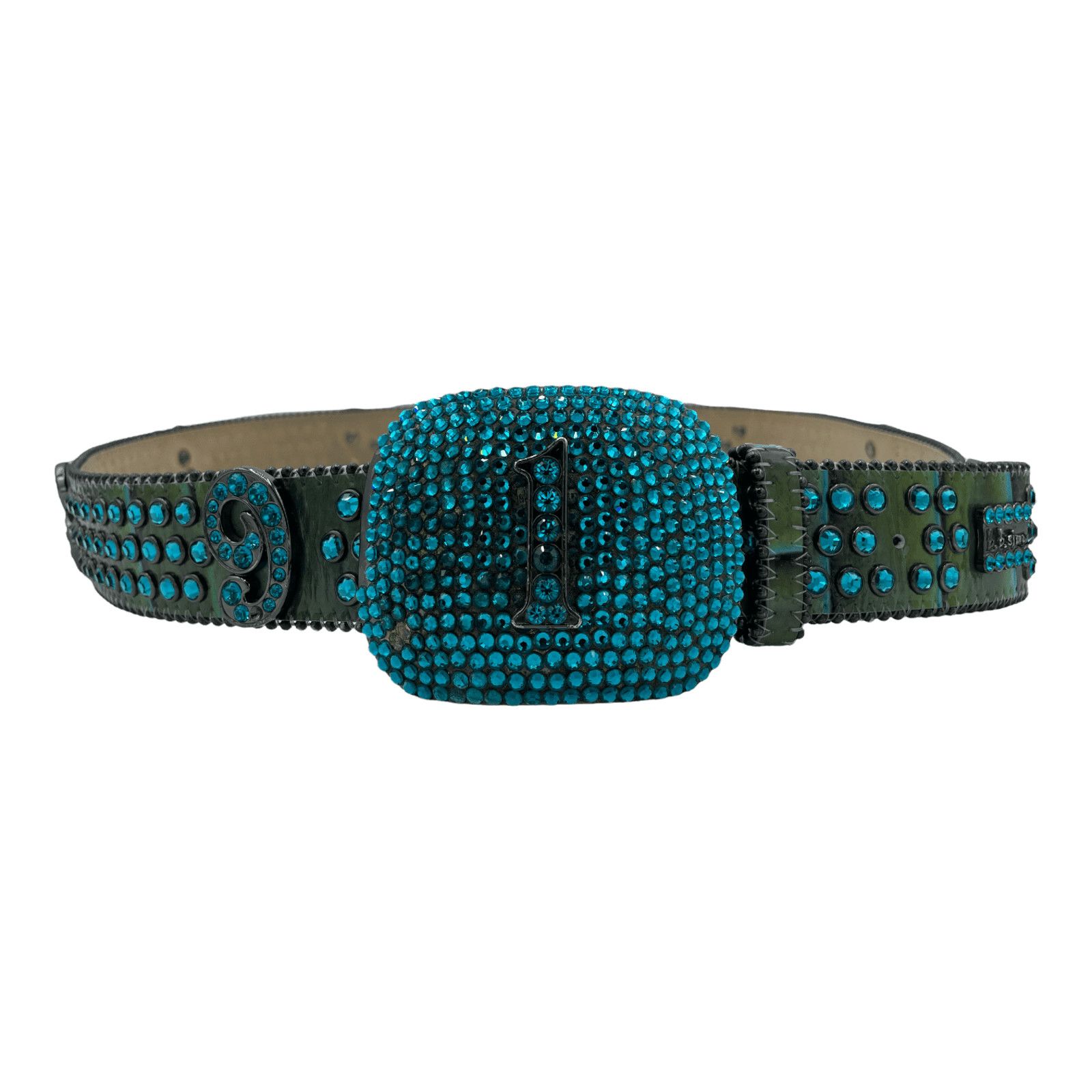 image of B B Simon B.b. Simon Numbers Crystal Studded Belt Green Pre-Owned, Men's