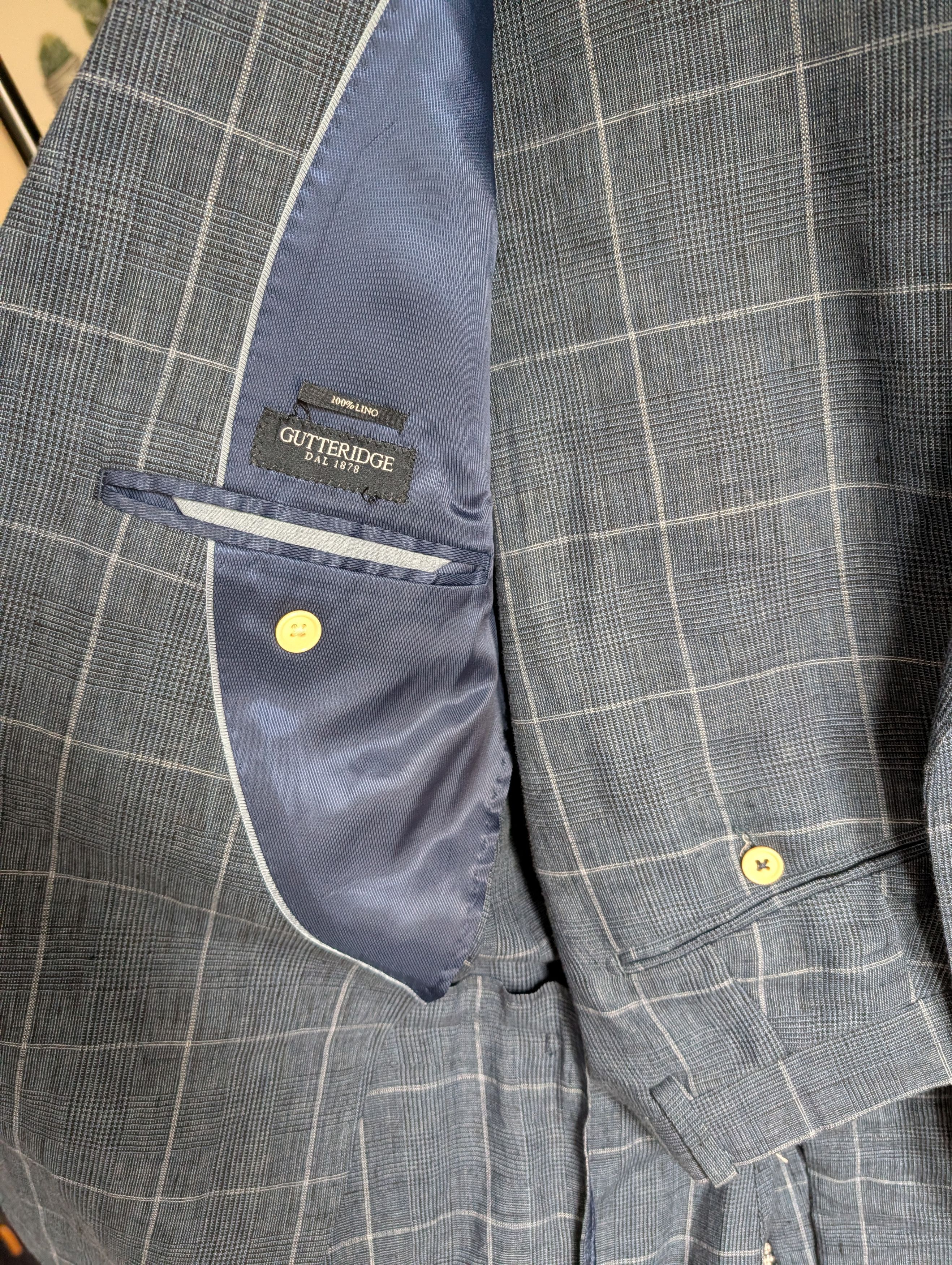 Other Italian Pure Linen Blue Windowpane Suit - Gutteridge 1878 Size 42R - 2 Thumbnail