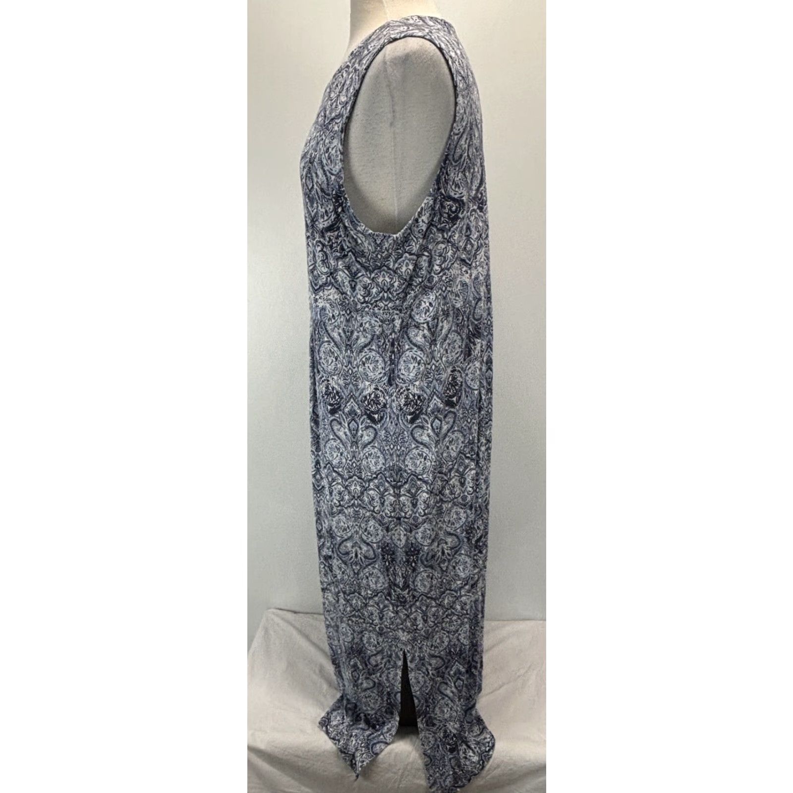 J. Jill VINTAGE J. Jill Maxi Dress Womens Large Sleeveless Jersey Dress Blue White 90s Long Pullover Size L / US 10 / IT 46 - 2 Thumbnail