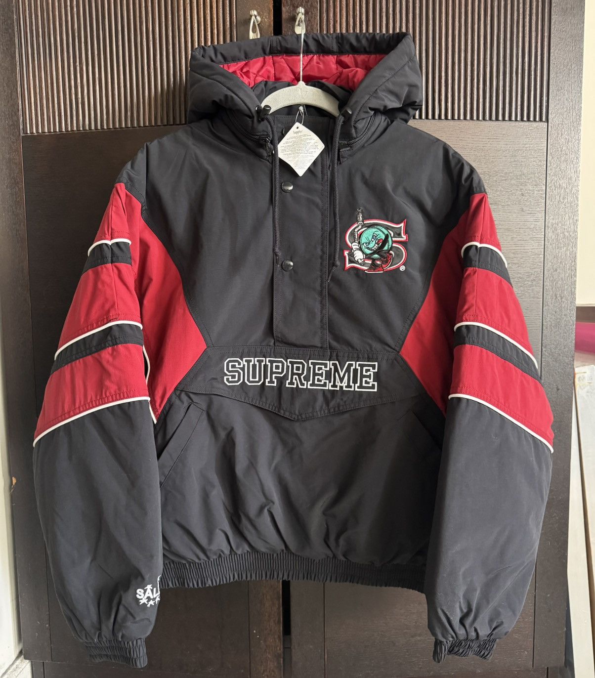 Supreme SALEM HALF ZIP STADIUM JACKET - BLACK/RED Size US S / EU 44-46 / 1 - 1 Thumbnail