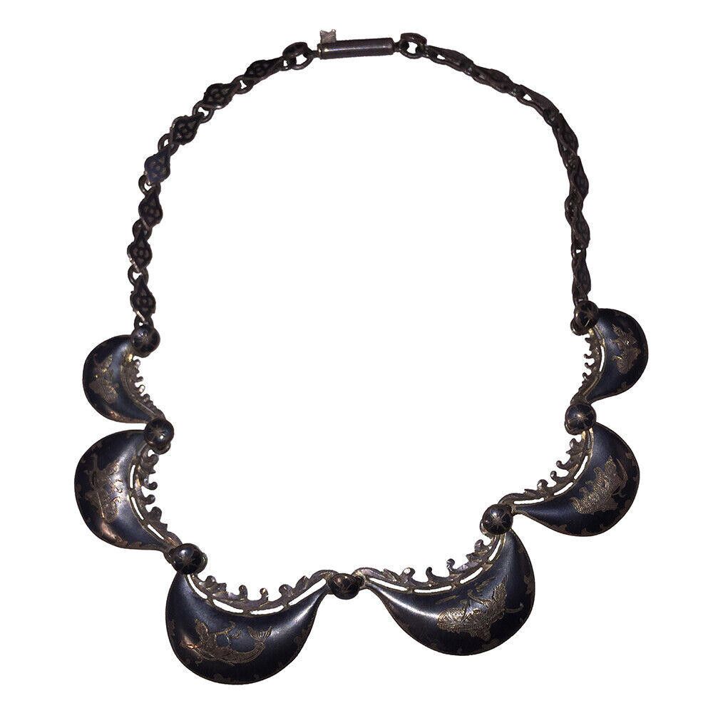 Designer Siamese Thailand Sterling Bib Necklace with in Black Enamel Size ONE SIZE - 3 Thumbnail