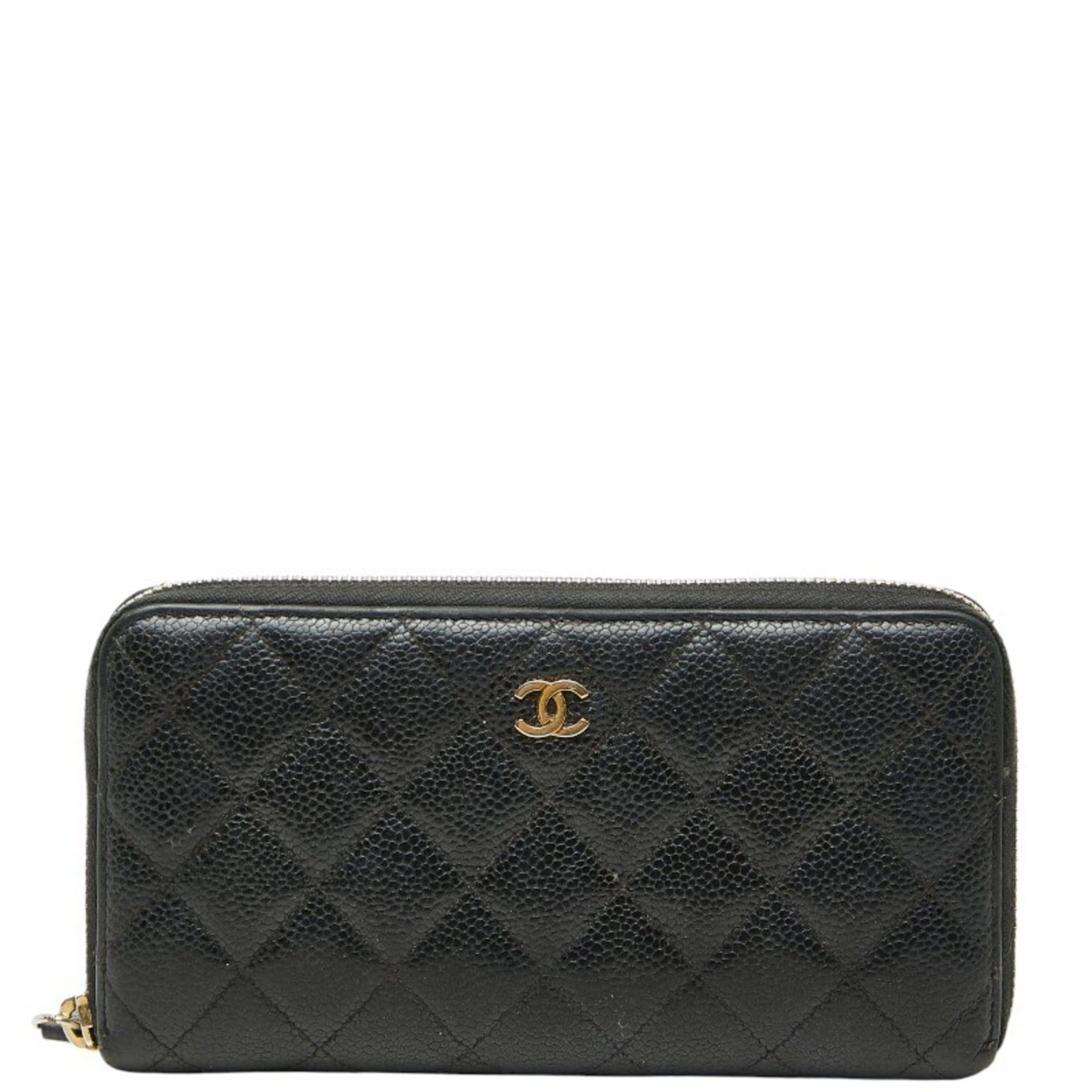 Chanel CHANEL Coco Mark Matelasse Round Zipper Long Wallet in Black Caviar Leather for Women Size ONE SIZE - 1 Thumbnail