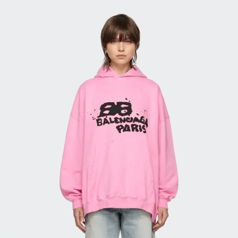 Balenciaga o1in1g0725 Hand-Drawn BB Icon Hoodie Large Fit in Pink Size S / US 4 / IT 40 - 3 Thumbnail