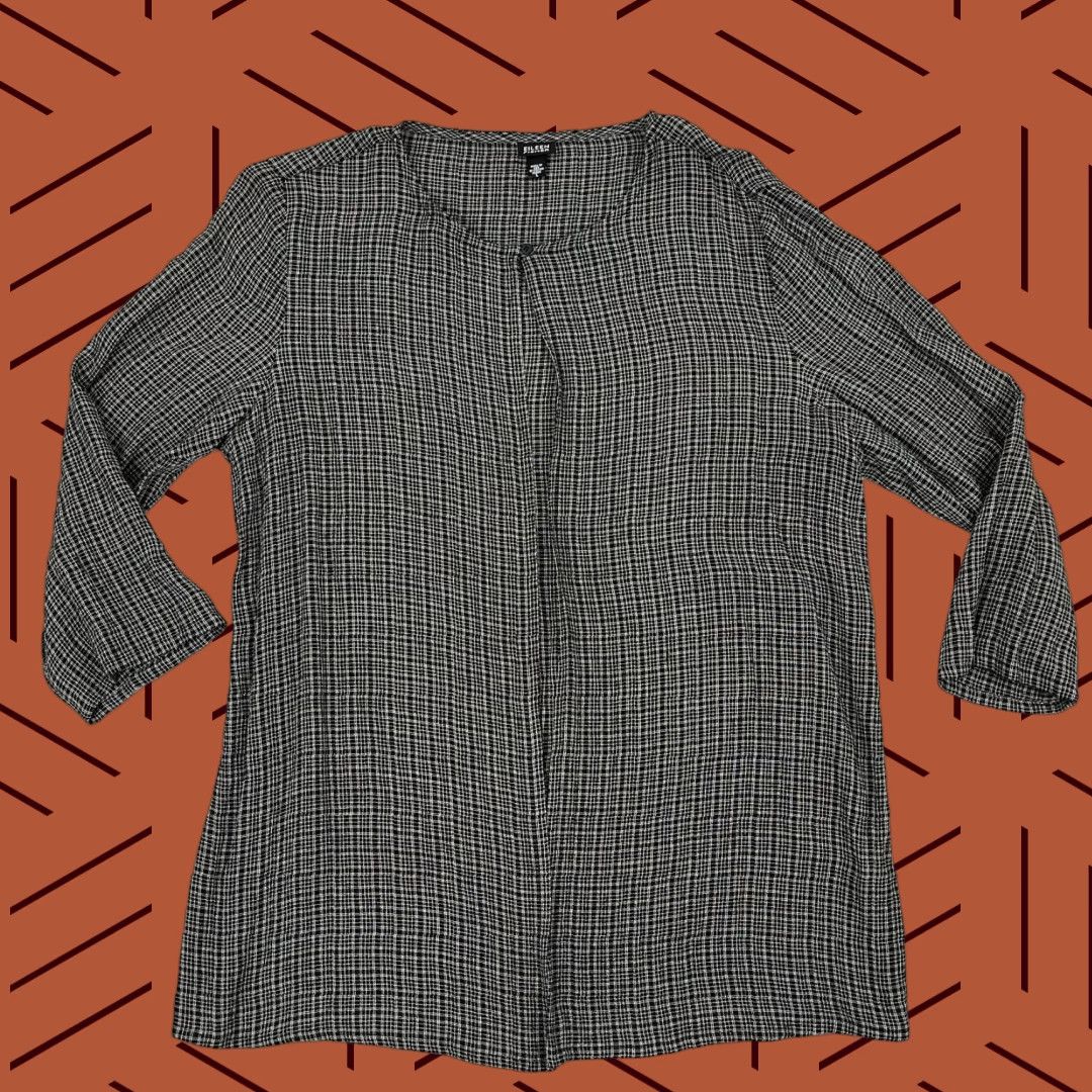 Eileen Fisher Eileen Fisher Blouse Tunic Lagenlook Large Black Gray Open Front Cardigan Womens Type: Blouse Size L / US 10 / IT 46 - 1 Thumbnail