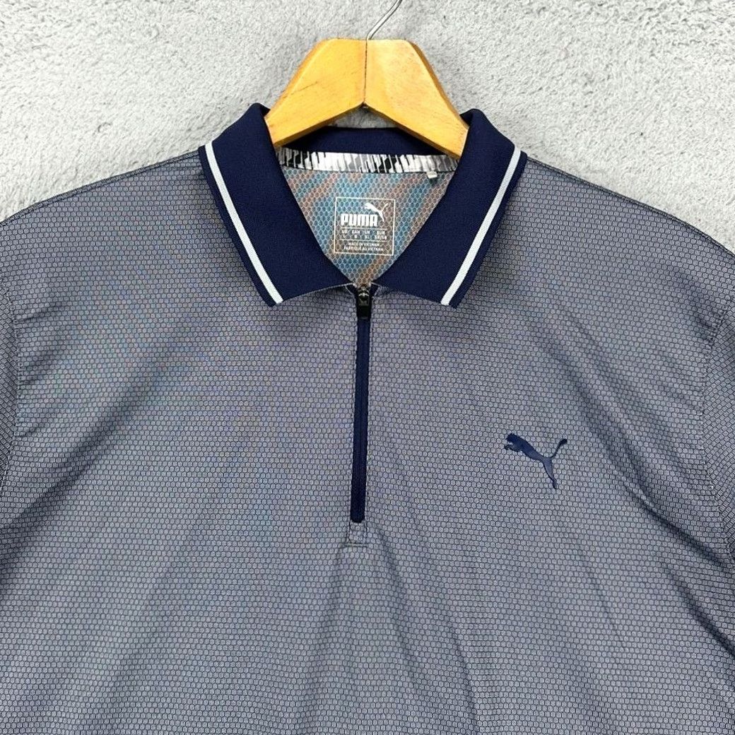 Puma Puma Polo Shirt Men L Blue Geometric Short Sleeve Quarter Zip Logo Golf Rugby Athletic Casual Outdoor Size US L / EU 52-54 / 3 - 3 Thumbnail