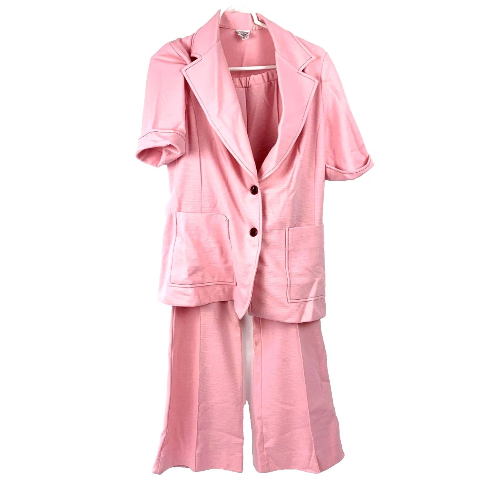 GRAFF VINTAGE Graff Californiawear Pink Leisure Suit Womens Bust 36 Wool Blend 1960s Pant Suit Girls/ Womens Size XL / US 12-14 / IT 48-50 - 2 Thumbnail