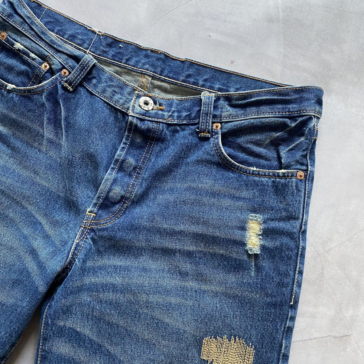 Levi's Archive Japan Levi’s 501 Distressed Sashiko Vibe Jeans Y2K Size US 34 / EU 50 - 5 Thumbnail