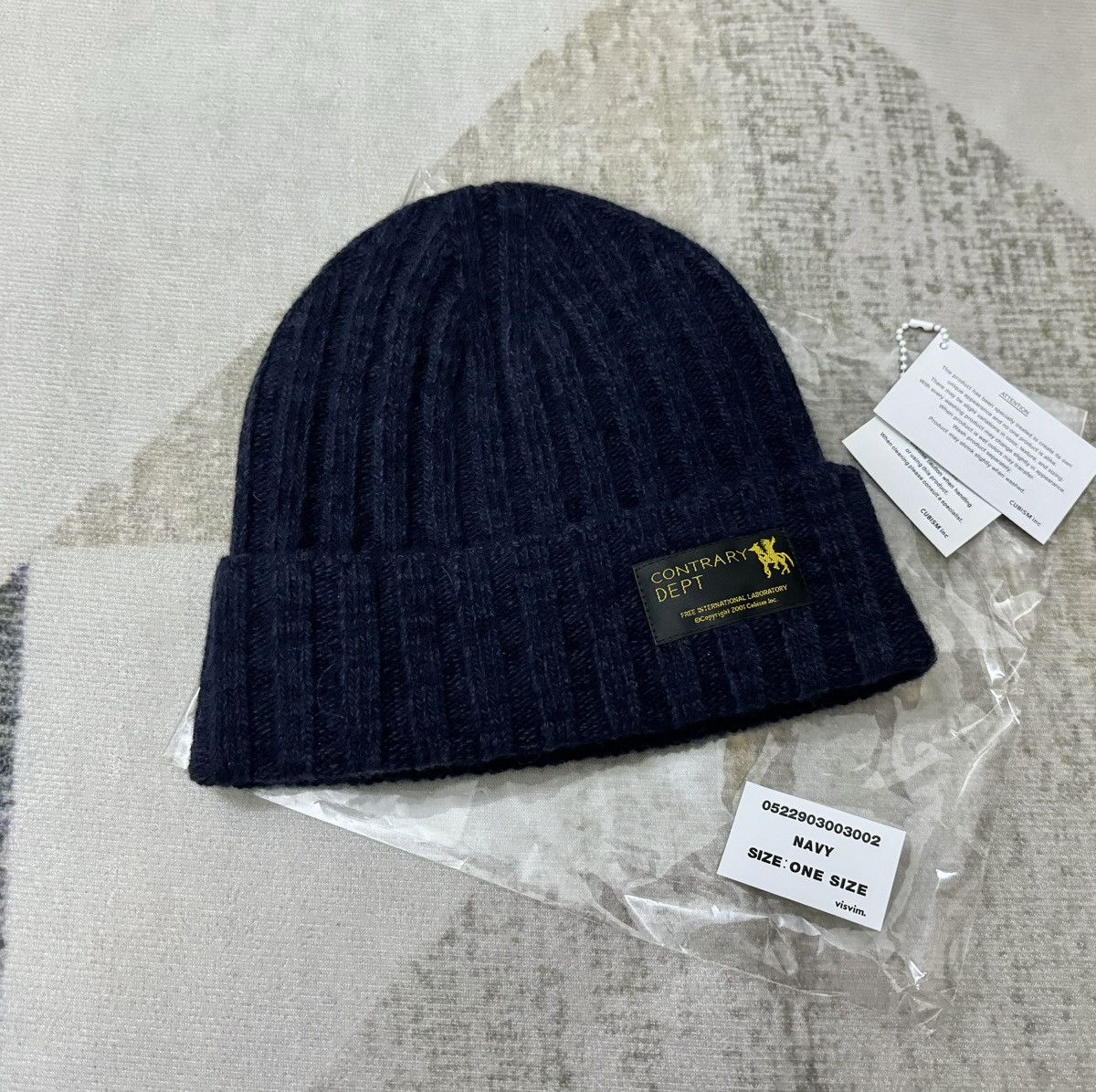 image of Visvim 22Aw Knit Cap Contrary Dept “Cd” Line in Navy, Men's