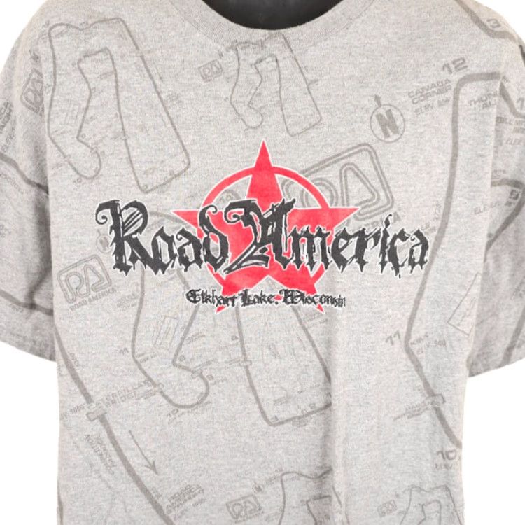 Gildan Gildan Road America T Shirt Mens XL Gray All Over Print Speedway Elkhart Lake/Dirt Track Racing Wisconsin Shirts Mens XL Gray Size US XL / EU 56 / 4 - 2 Thumbnail