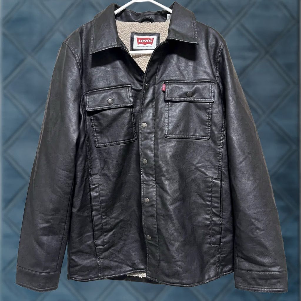 Levi's Levi's Brown Faux Leather Jacket Mens M Bomber Jacket Coat Zip Full Zip Lined Regular Vintage No Size US M / EU 48-50 / 2 - 1 Thumbnail