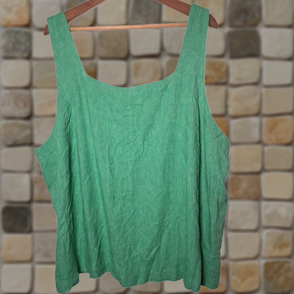 Vintage A New Day Tank Top Plus Size 3X Green Stripe Linen Rayon Lagenlook Tank Women XS-XL? Size XXL / US 16-18 / IT 52-54 - 1 Thumbnail