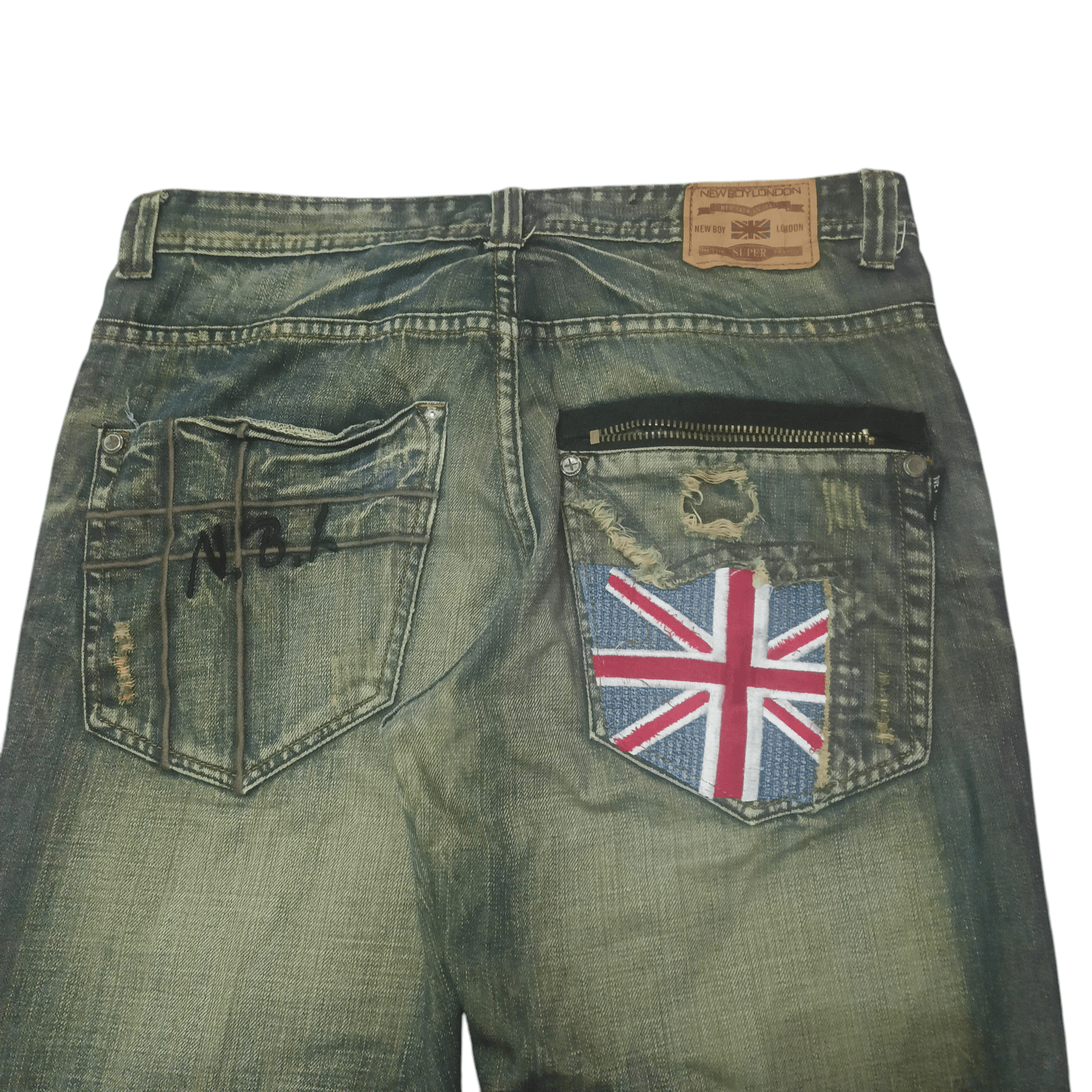 The GV Gallery Vintage New Boy London Flared Distressed Jeans Size US 34 / EU 50 - 15 Thumbnail