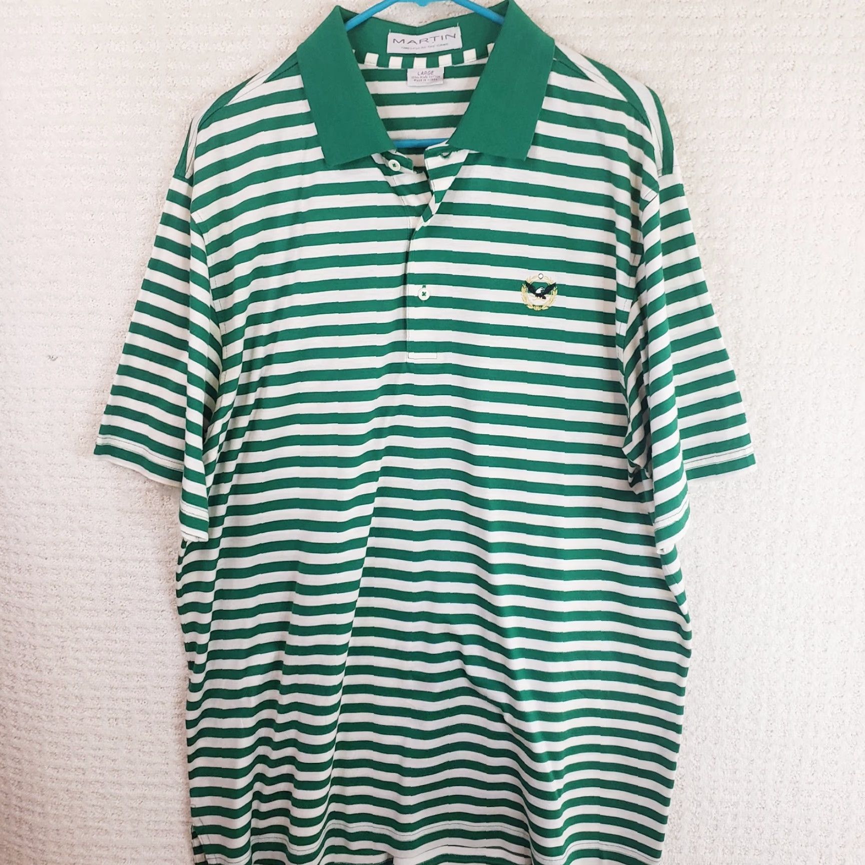 Vintage Martin Polo Shirt Men's L Green White Short Sleeve Pima Cotton Striped Golf Polo Mar tin Size US L / EU 52-54 / 3 - 2 Thumbnail