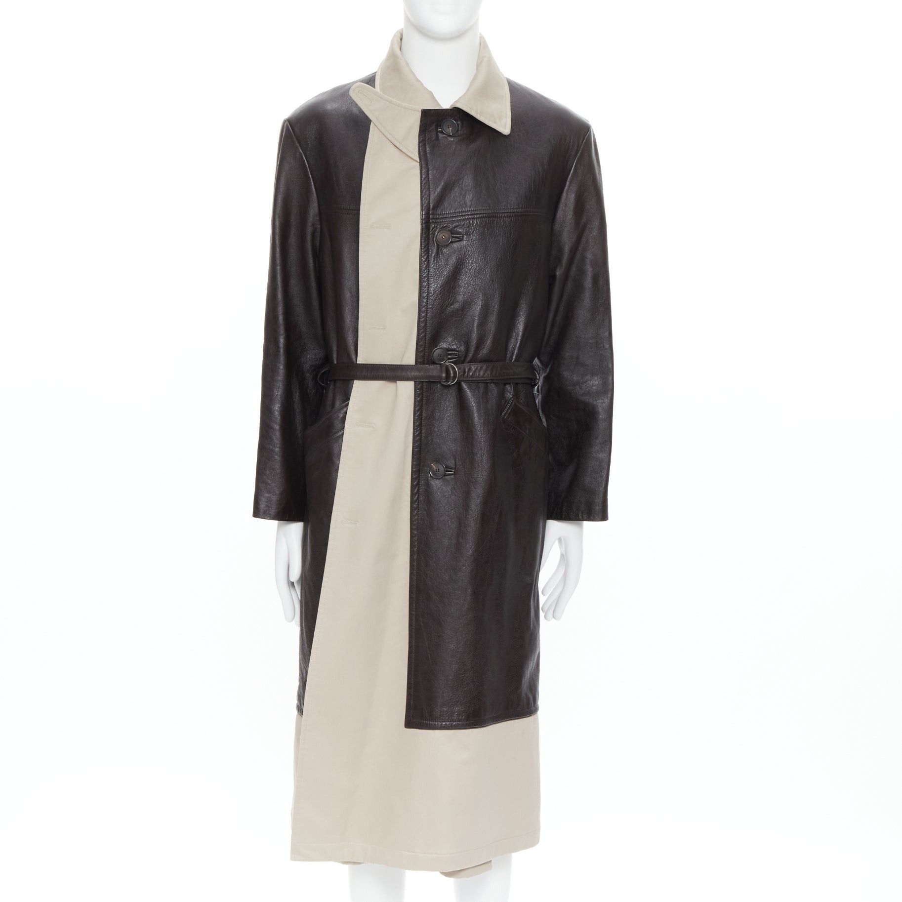 Balenciaga BALENCIAGA Fake Layering black leather beige trench belted coat M Size US M / EU 48-50 / 2 - 1 Thumbnail