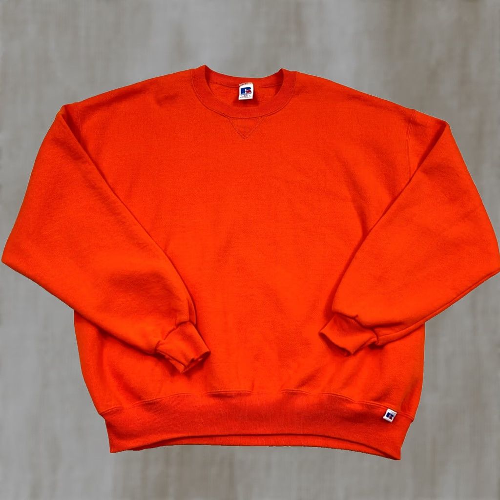 Russell Athletic VINTAGE Russell Sweatshirt XXL Orange Crew Neck Sweater Blank 90s Y2K 50/50 Men Size US XXL / EU 58 / 5 - 1 Thumbnail