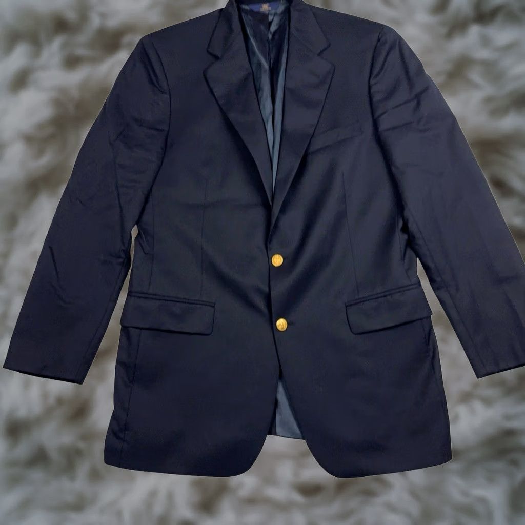 Brooks Brothers Brooks Brothers Blazer Jacket Wool Gold Button Blue 41L Men’s Two-Button Notch Lapel 346 Jacket Long Velvet Gold Buttons Business Size 42R - 1 Thumbnail