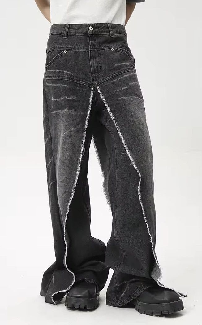 Denime × Japanese Brand × Vintage Stylish Trend Men Fake Two-Piece Pockets Black Jean Size US 30 / EU 46 - 7 Thumbnail