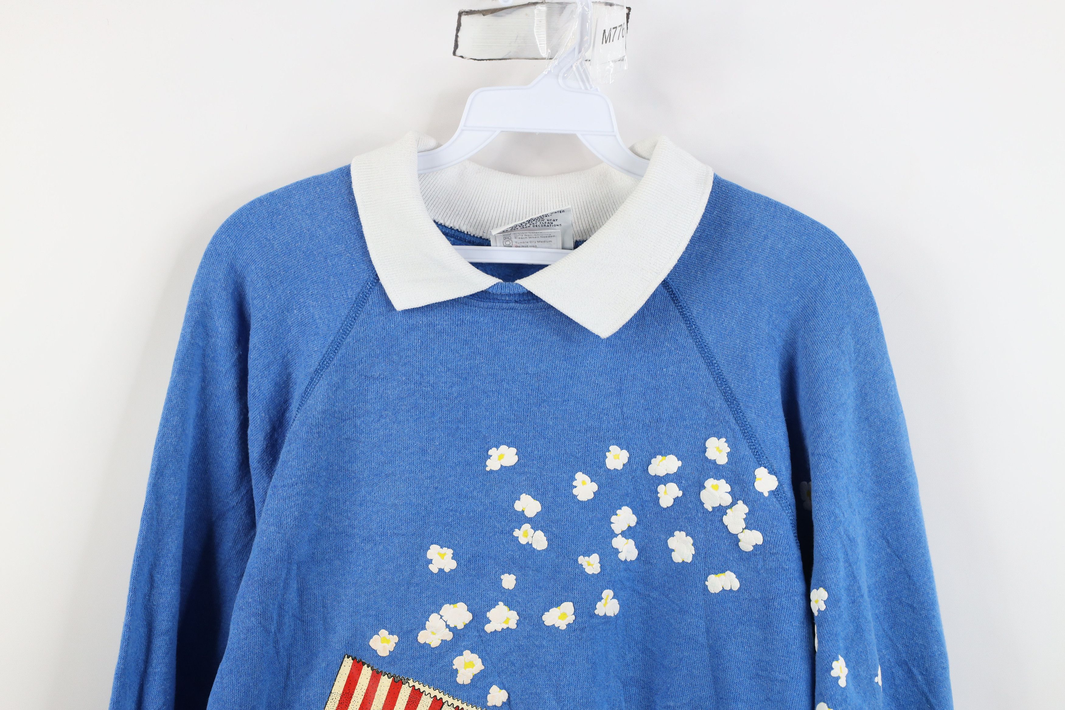 Vintage Vintage 80s Streetwear Popcorn Collared Sweatshirt Blue USA Size L / US 10 / IT 46 - 2 Thumbnail