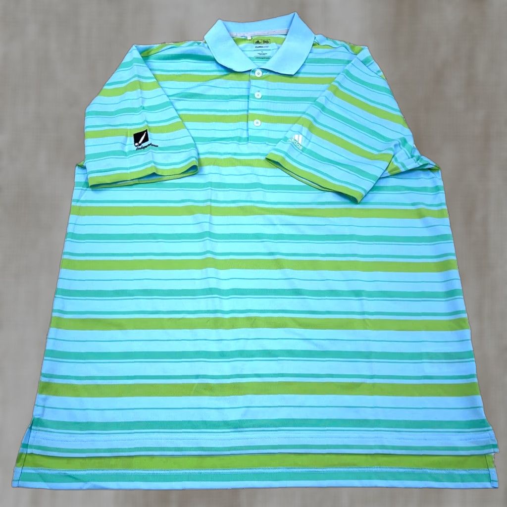 Adidas Adidas Polo Shirt Men Large Blue Green Striped Clima Lite Performance Golf Adult Size US L / EU 52-54 / 3 - 1 Thumbnail