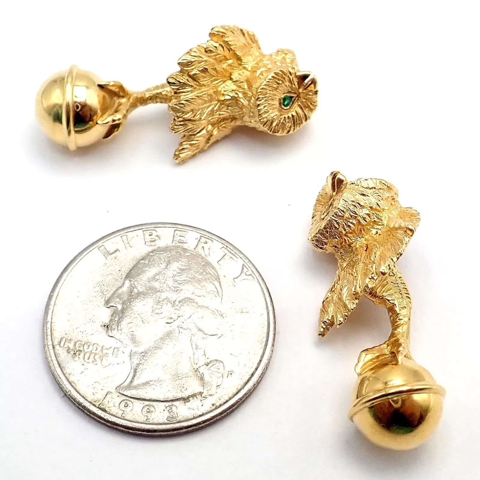 Tiffany & Co. Vintage Tiffany 18k Emerald Owl Germany 1989 Cufflinks Size ONE SIZE - 4 Thumbnail
