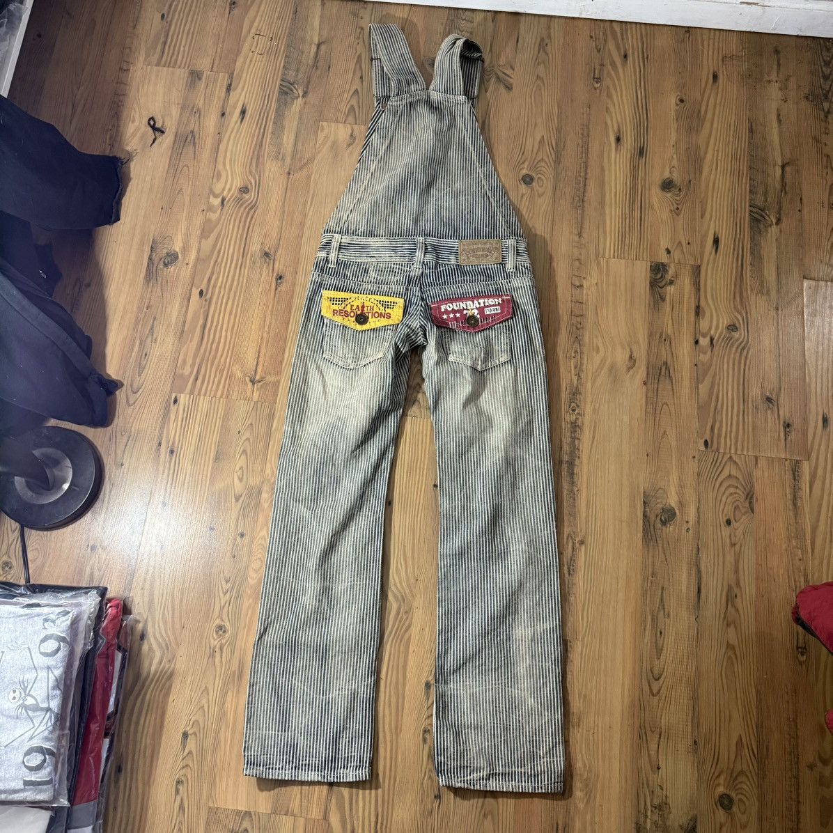 Japanese Brand × Vintage Japanese Vintage Striped Distressed Denim Jumpsuit (M) Size US 30 / EU 46 - 12 Thumbnail