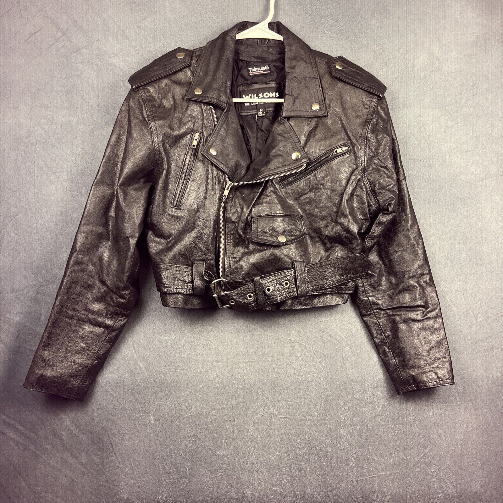 Wilsons Leather Vintage Wilsons Leather Moto Biker Cropped Jacket Medium Size M / US 6-8 / IT 42-44 - 1 Thumbnail
