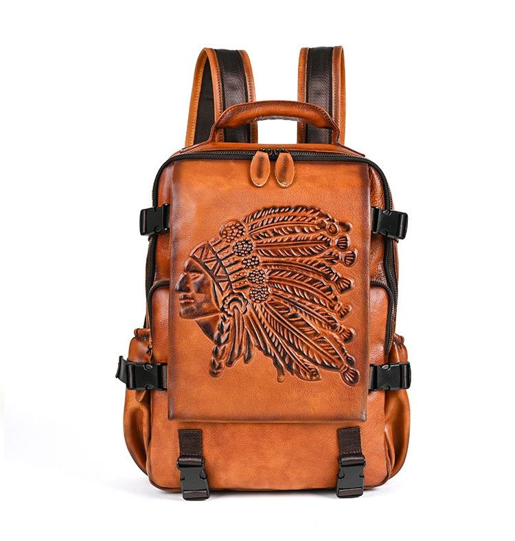 Genuine Leather Embossed Leather Backpack Size ONE SIZE - 1 Thumbnail