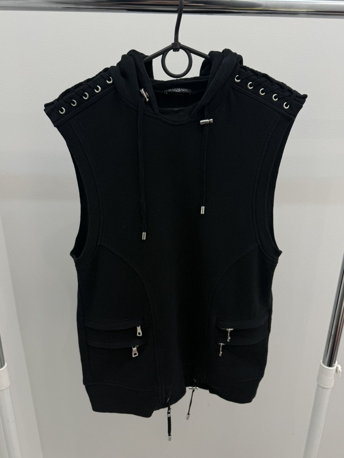 Balmain Balmain Punk Laced Sleeveless Hoodie Size US L / EU 52-54 / 3 - 1 Thumbnail