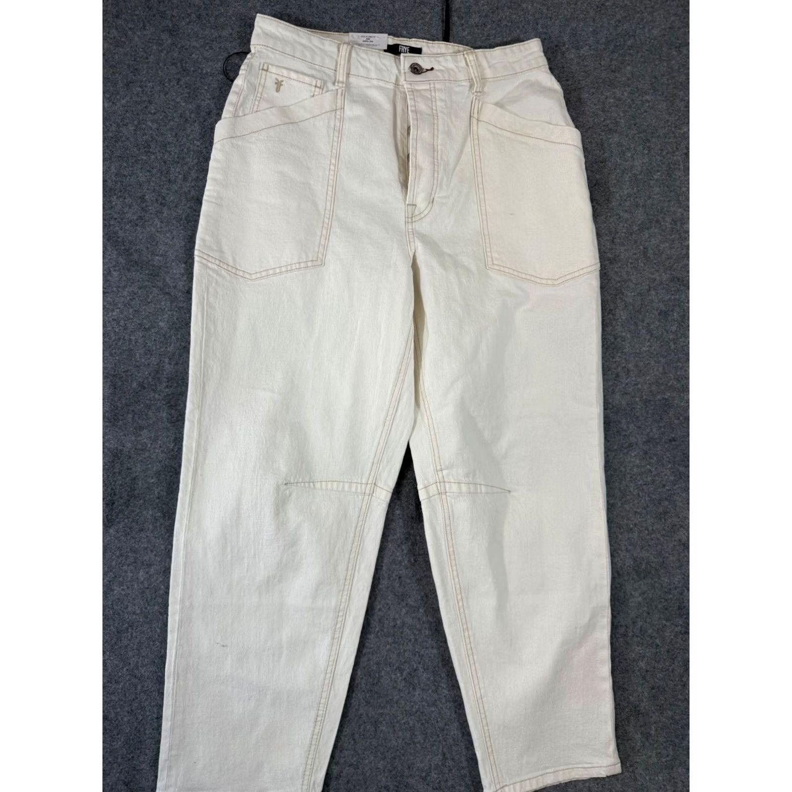 Frye Frye Barrel Ankle Jeans Womens 6 Bone Ivory Denim Button Fly Stretch Tapered Leg NWT Size 28" / US 6 / IT 42 - 3 Thumbnail