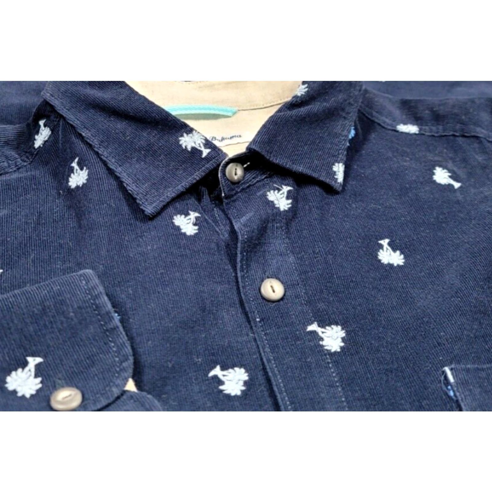 Tommy Bahama Tommy Bahama Button-Up Mens Blue Corduroy Long Sleeve Embroidered Palm Trees XL Size US XL / EU 56 / 4 - 3 Thumbnail