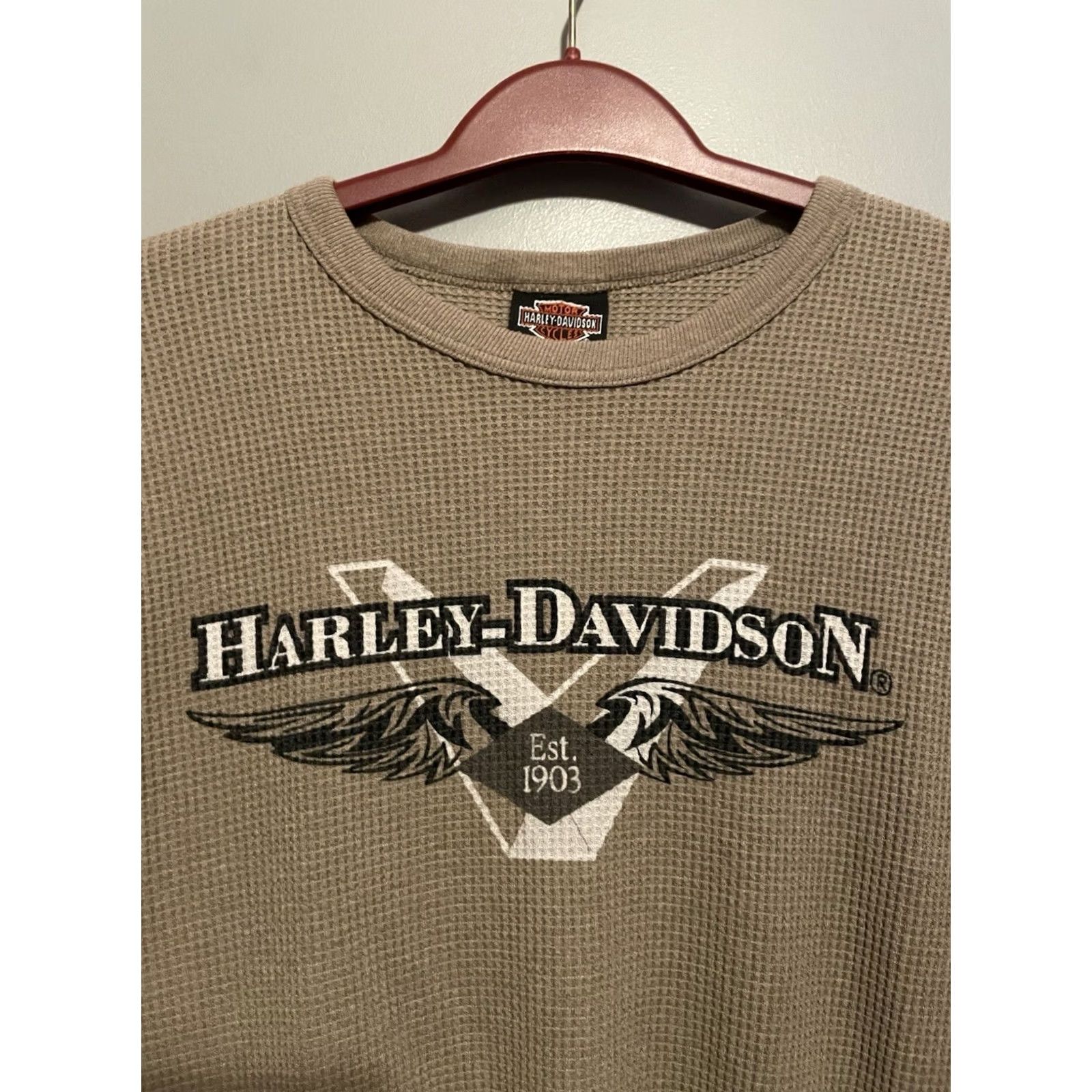 Harley Davidson Harley-Davidson Shirt L Beige Thermal Knit Logo Biker Grunge Mens Long Sleeve Crew Neck Size US L / EU 52-54 / 3 - 2 Thumbnail