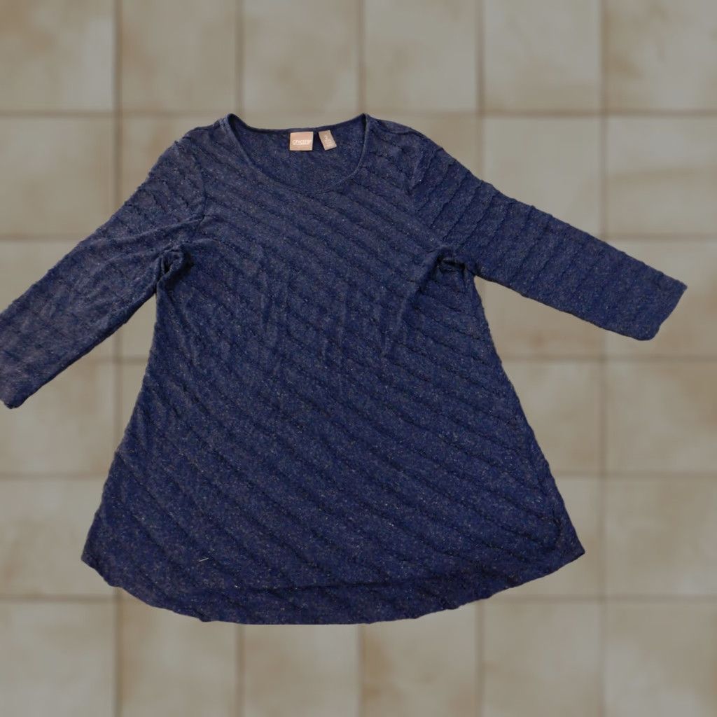 Vintage Chico's Sweater Pullover Knit V-Neck Striped Blue Linen Rayon Size 2 Women's Regular Long Sleeve Stretch Winter Modern Size XS / US 0-2 / IT 36-38 - 1 Thumbnail