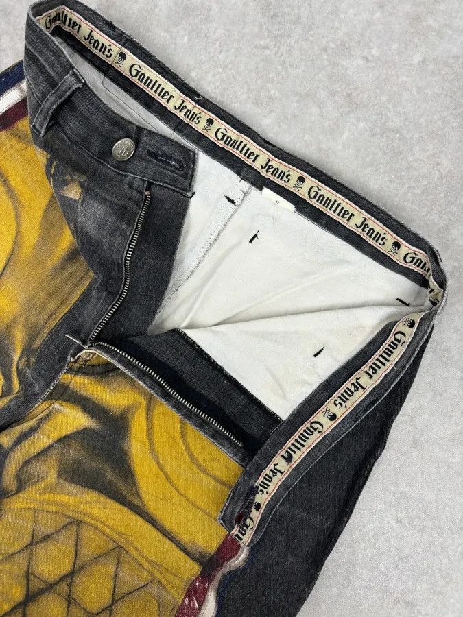 Jean Paul Gaultier 2000s Jean Paul Gaultier Black Yellow Trompe LOeil Jeans Size US 30 / EU 46 - 9 Thumbnail