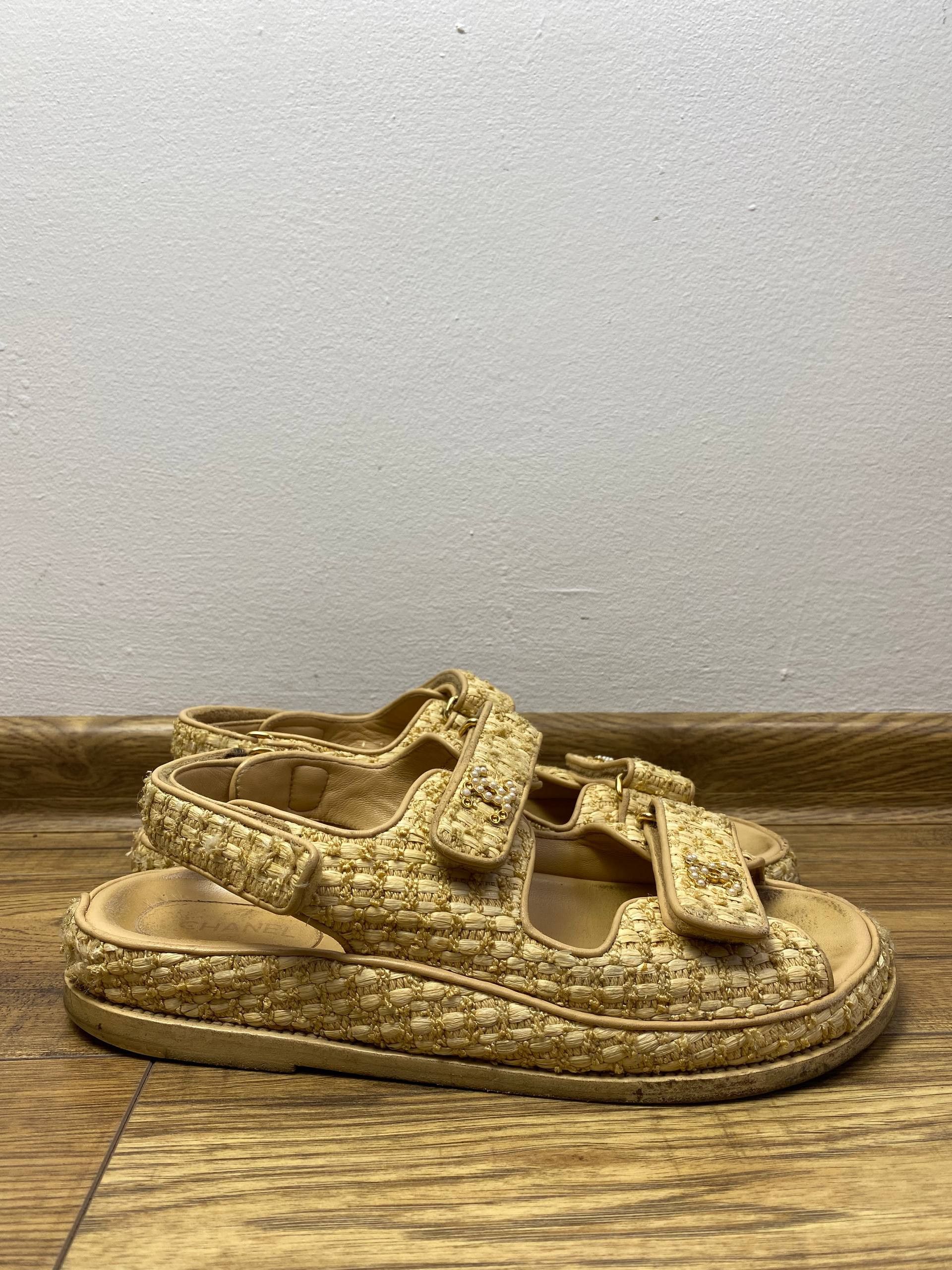 Chanel Chanel Raffia Dad Sandals with Pearl CC Logo – Beige/Gold Size US 9.5 / IT 39.5 - 2 Thumbnail