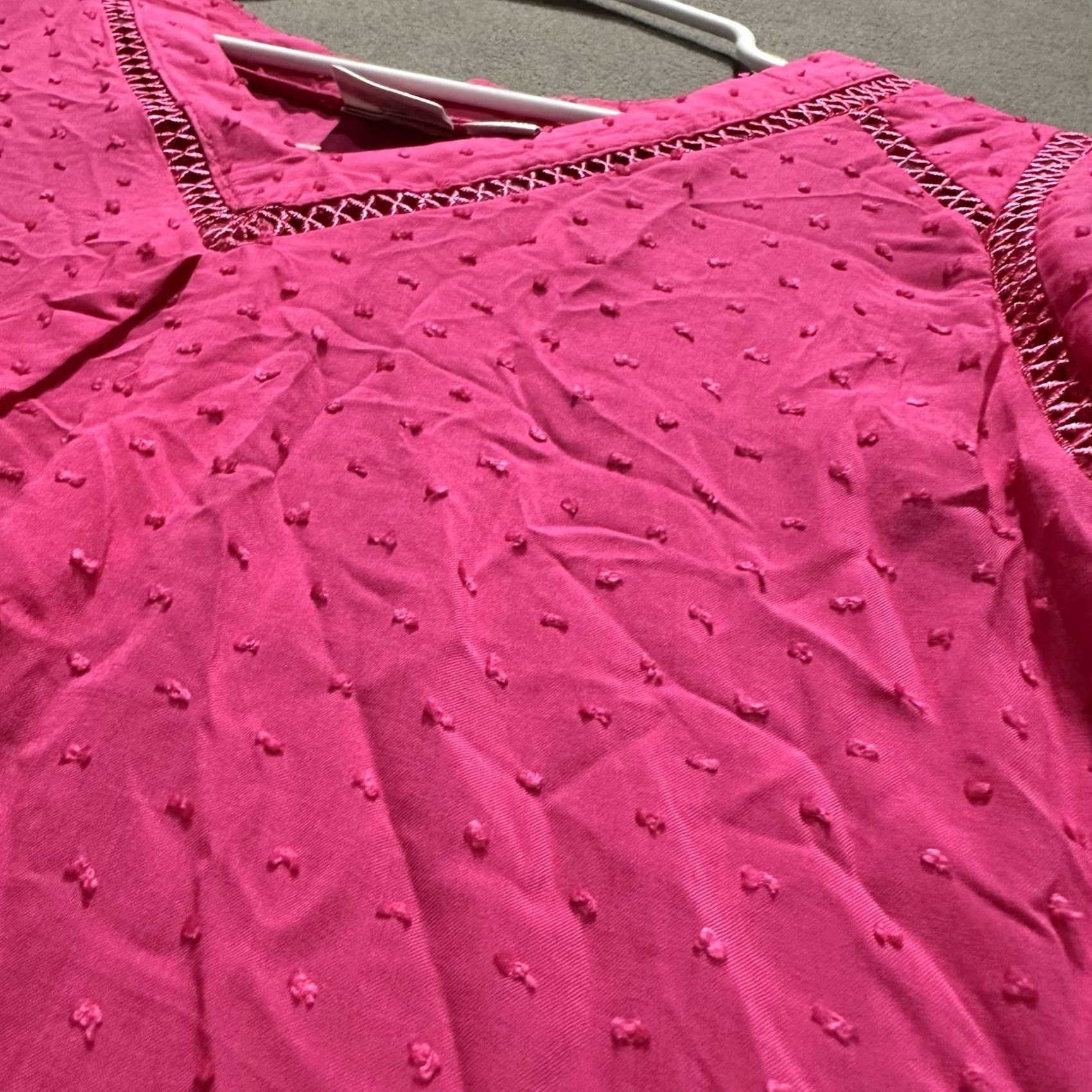 Vintage Cato Blouse Women Large Pink Polka Dot V-Neck Cap Sleeve 100% Rayon Size L / US 10 / IT 46 - 3 Thumbnail