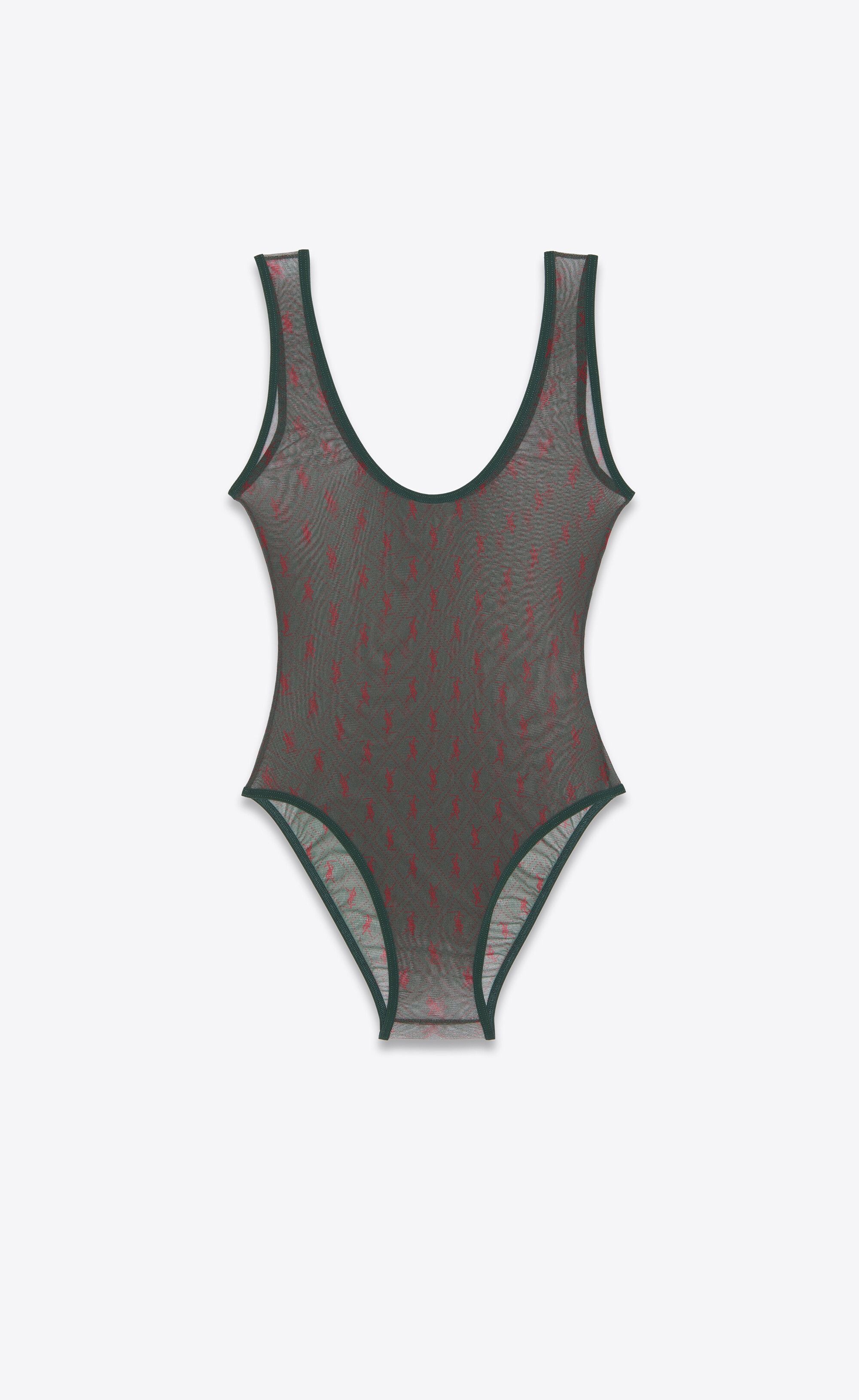 Saint Laurent Paris o1b1hav111124 Cassandre Bodysuit in Tulle Jersey Black & Red Size XS / US 0-2 / IT 36-38 - 1 Thumbnail