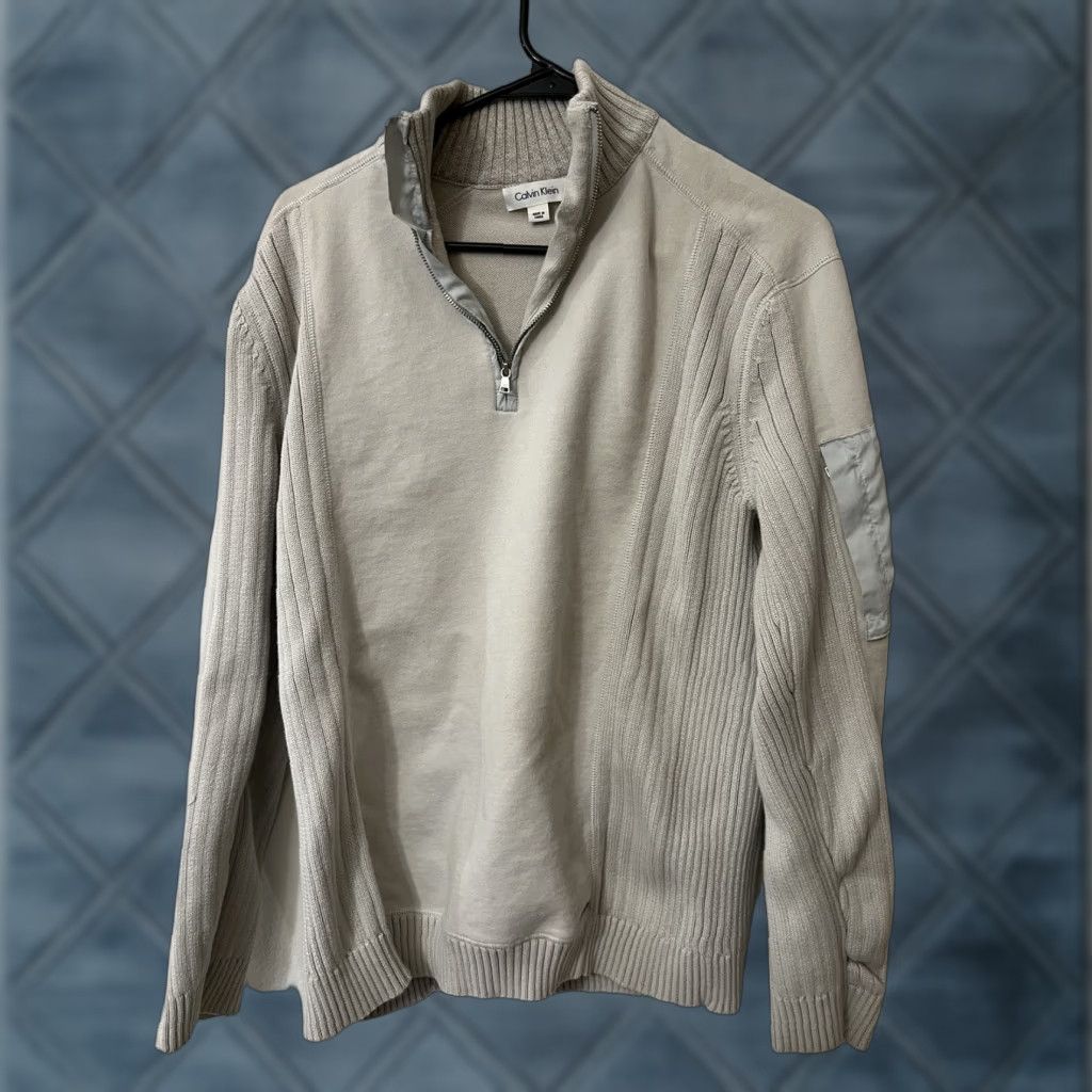 Calvin Klein Calvin Klein Mens Light Gray Ribbed 1/4 Zip Pullover Fleece Size XL EUC Size US XL / EU 56 / 4 - 1 Thumbnail