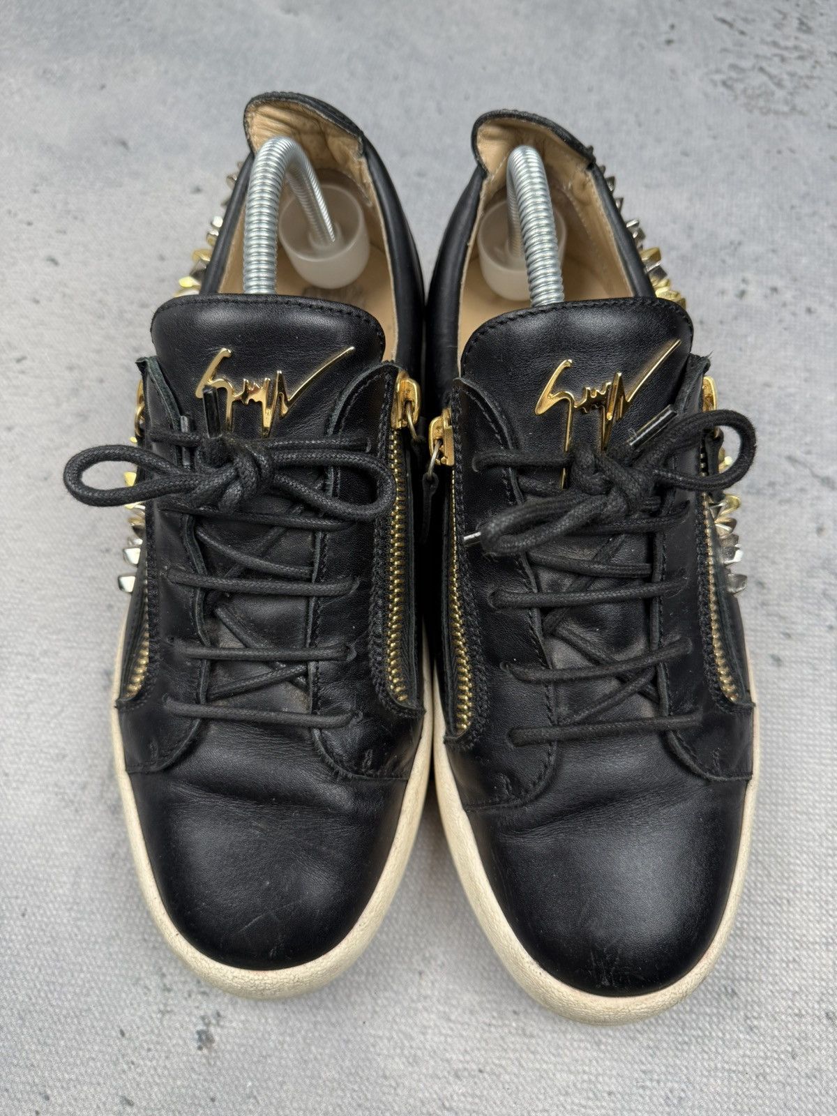 Giuseppe Zanotti Giuseppe Zanotti Frankie Shel Black Leather Studded Sneakers Size US 8 / EU 41 - 4 Thumbnail