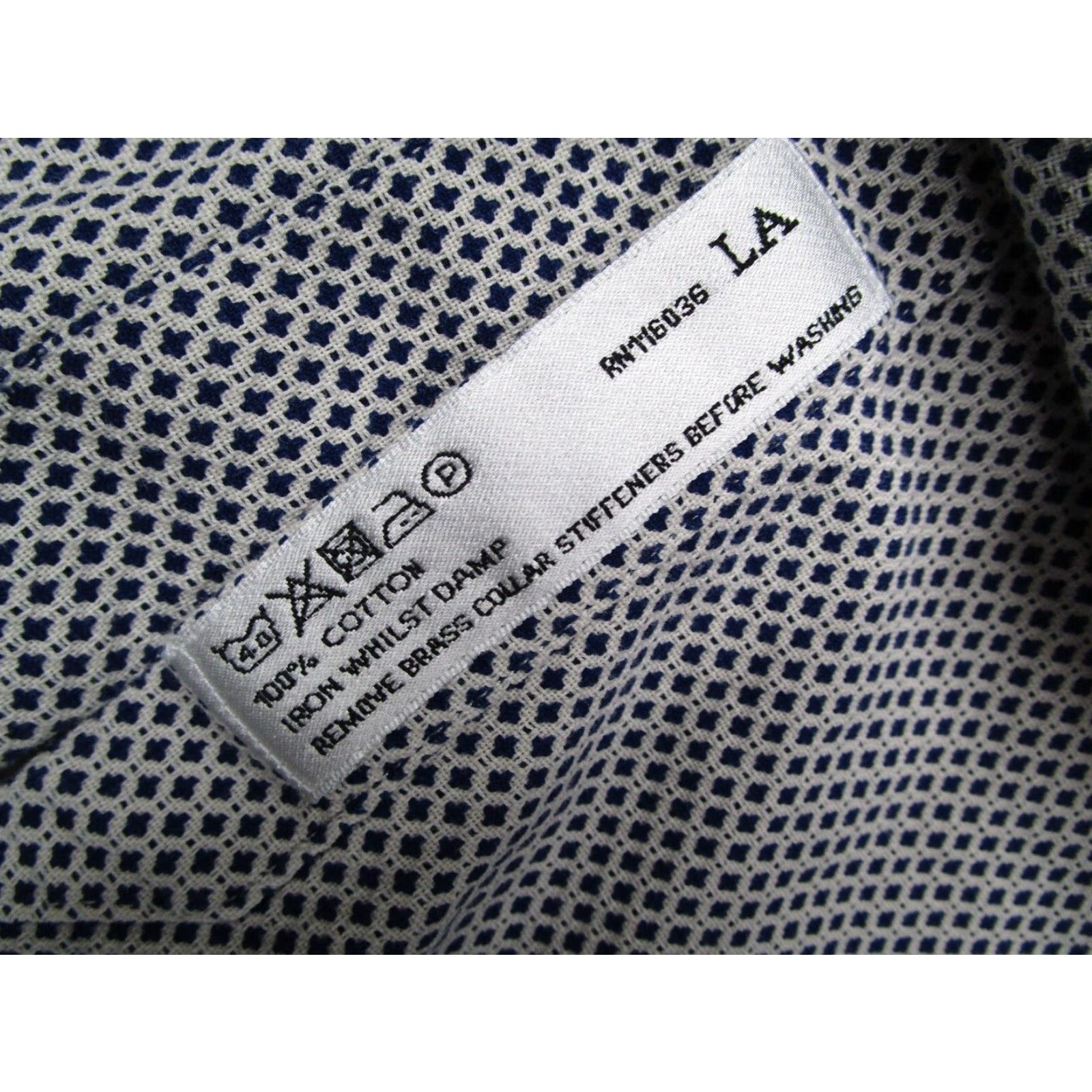 Charles Tyrwhitt Charles Tyrwhitt Men's Slim Fit Blue Geometric Pattern Dress Shirt 36 17.5 Cotton Long Sleeve Size 36R - 4 Thumbnail
