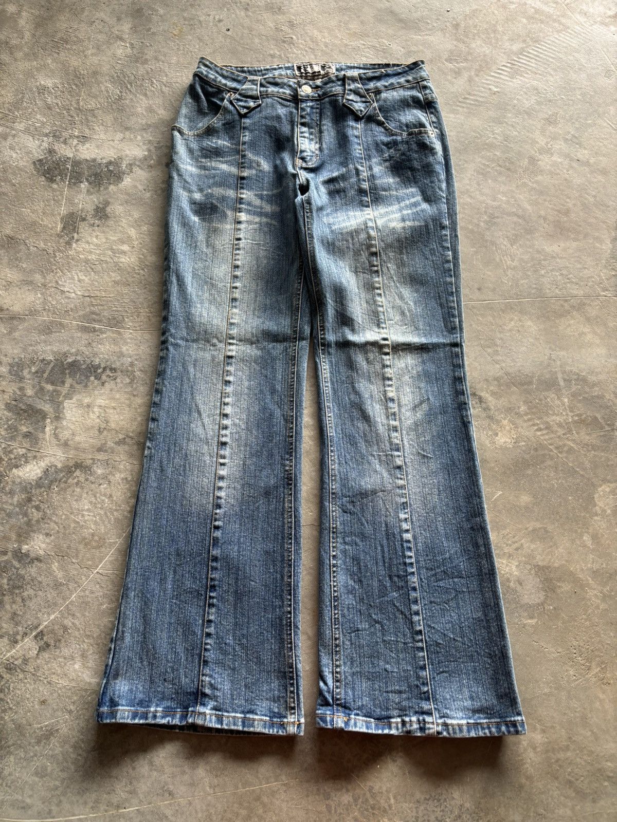 flare y2k R4R jeans rave style bootcut panelled cyber