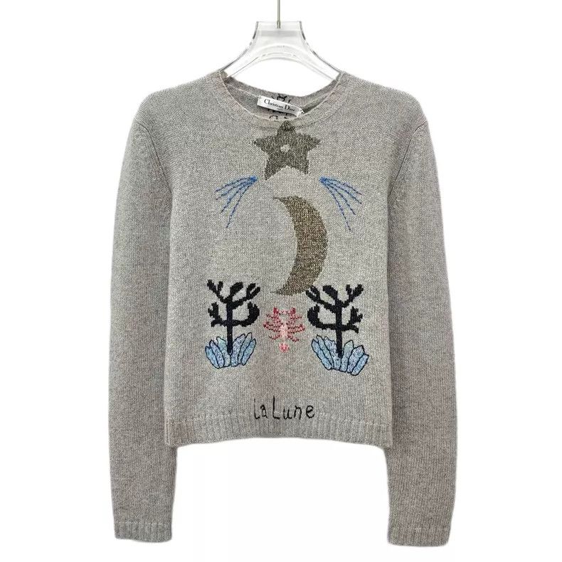 Dior Dior Gray star and moon pattern embroidered cashmere sweat Size XS / US 0-2 / IT 36-38 - 1 Thumbnail