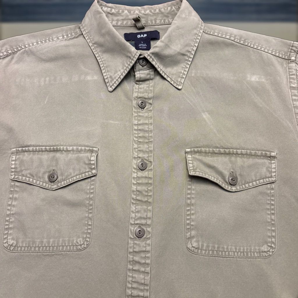 VINTAGE Gap Men’s Army Green Cotton Twill Utility Heavy Work Shirt Large EUC